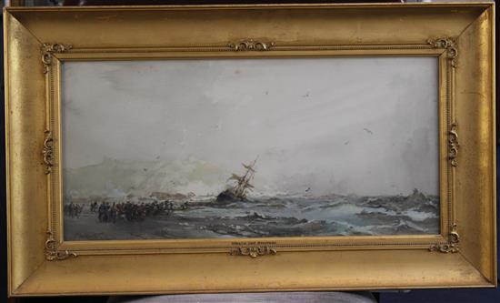 Frank Wasley (1854-1934) Wreck off Staithes, Yorkshire coast, 10 x 21.5in.